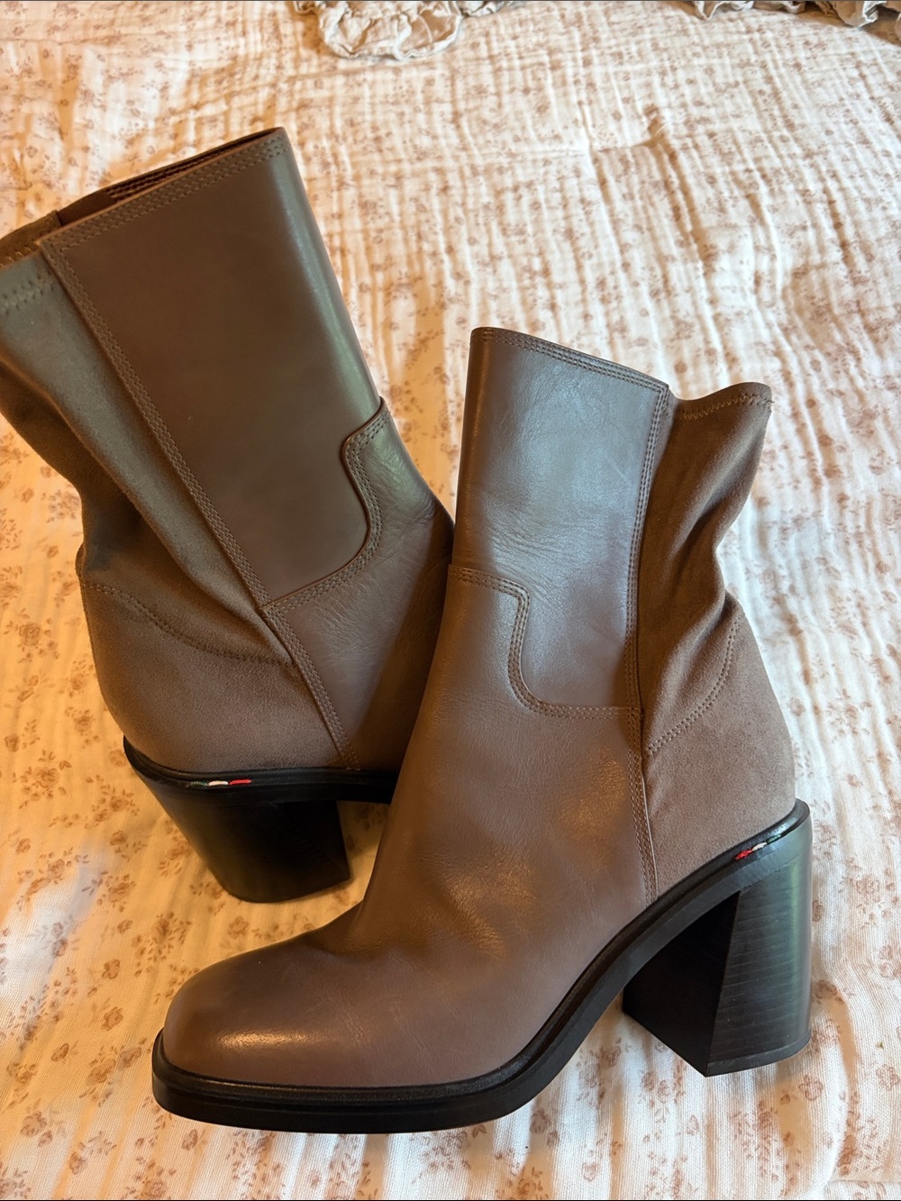 Franco Sarto Taupe Leather Mid-Calf Block Heel Boots - Picture 11 of 11